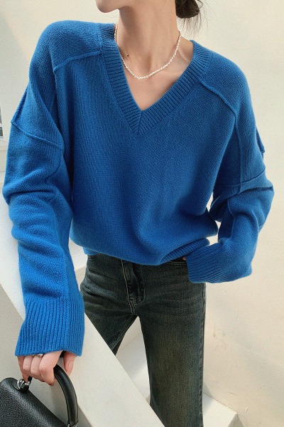 버츠 블루 양모 스웨터